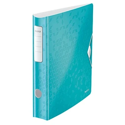 Abbildung von Leitz Qualitäts Ordner 180 Active WOW, A4, Schmal, Abgerundeter Rücken, 6,5 cm breit, Gummibandverschluss, Leichtes Polyfoam, Plastik Ordner, WOW Serie, Eisblau, 11070051