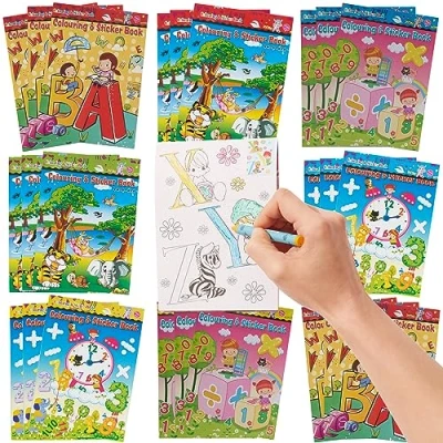 Abbildung von THE TWIDDLERS 24 Mini Malbücher &amp; Aufkleber für Kinder, Jungen Mädchen Mitgebsel, Mitbringsel, Gastgeschenke Kindergeburtstag Hochzeiten, Partytüten, Multipack Give Aways