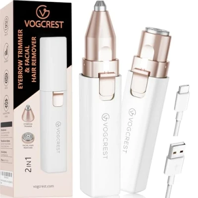 Abbildung von Augenbrauen Gesichtshaarentferner für Frauen: Elektrischer tragbarer 2 in 1 haarentferner wiederaufladbar zur Entfernung von Gesichts Lippen und Körperhaaren bei Frauen mit eingebautem LED (White)
