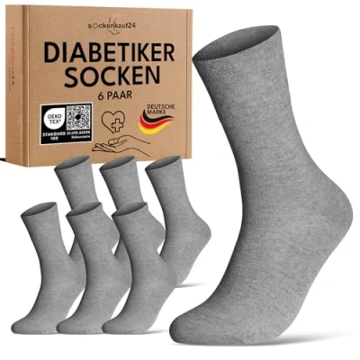 Abbildung von Diabetikersocken ohne Gummibund &amp; Naht 97% Baumwolle (6 Paar) Diabetiker Socken mit Komfortbund für Damen Herren 70108T (Grau 35 38) WP