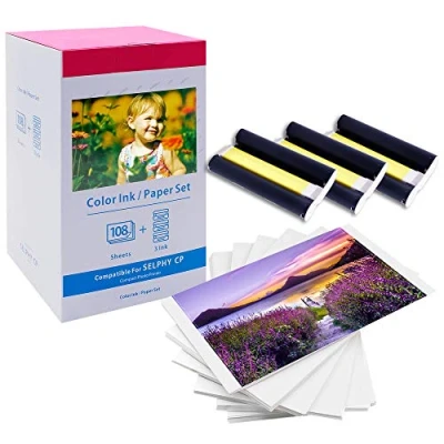 Abbildung von Ersatz für Canon Selphy CP1500 KP 108IN 3115B001(AA) CP CP810 CP820 CP910 CP1000 CP1200 CP1300 Fotodrucker, 108 Fotopapier (100 x 148mm) + 3 Kartusche, Papier/Patrone Set