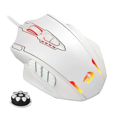 Abbildung von Redragon M908 Impact RGB LED MMO Maus mit seitlichen Tasten, optische kabelgebundene Gaming 12.400 DPI, hohe Präzision, 20 programmierbare Maustasten, Weiß