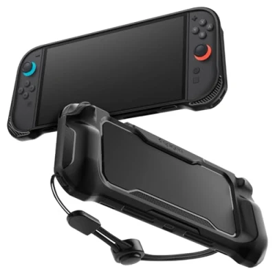Abbildung von Spigen Rugged Armor Hülle Kompatibel mit Nintendo Switch 2 2025 Case Handschlaufe Matt Schwarz