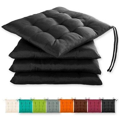 Abbildung von Gräfenstayn® 4er Set Sitzkissen 40x40x3cm mit Haltebändern für Indoor und Outdoor Öko Tex Siegel (Schwarz)