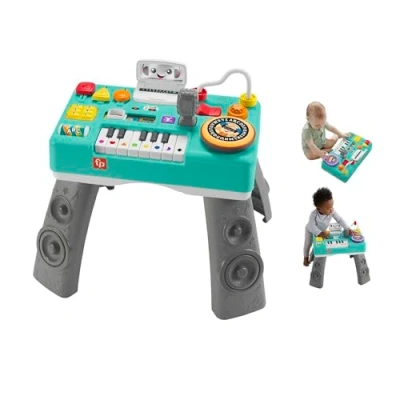 Abbildung von Fisher Price Lernspaß DJ Spieltisch musikalisches Lernspielzeug mit 3 Klavierspielmodi, Lichtern, Version: Englisch; Italienisch; Portugiesisch; Spanisch, HXG08