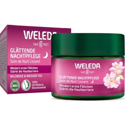 Abbildung von WELEDA Bio Glättende Nachtpflege Wildrose &amp; Weißer Tee Naturkosmetik Natural Aging Gesichtscreme mit Age Protect Complex mindert erste Fältchen aktiviert die Zellerneuerung (vegan, 40ml)