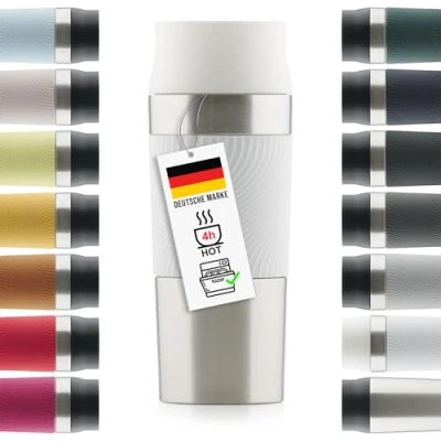 Abbildung von Blumtal Thermobecher 350 ml Kaffeebecher to go aus Edelstahl auslaufsicherer Isolierbecher kalt/heiß Mug mit 360 Trinköffnung Thermosbecher Quick Press Verschluss Coffee Weiß