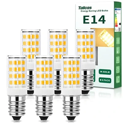 Abbildung von Tailcas E14 LED Kühlschranklampe Warmweiss, 4W Lampe 3000K Ersatz für 40W Glühlampe, Kühlschrankbirne 400LM, AC 220 240V, Dunstabzugshaube Nähmaschine Wohnzimmer, Nicht Dimmbar, 6er Pack