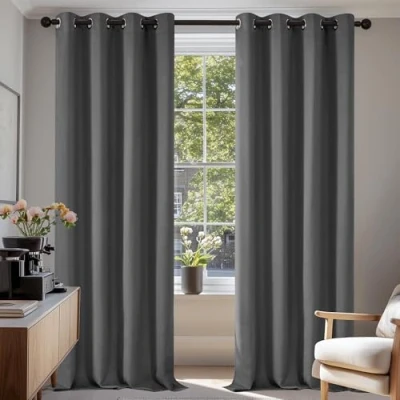 Abbildung von Deconovo Vorhang Blickdicht Verdunkelungsvorhang Ösen Dicke Gardinen Winter Wohnzimmer Ösenvorhang, 240x135cm(HöhexBreite), Hellgrau, 2er Set