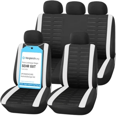 Abbildung von Upgrade4cars Autositzbezüge Set Universal Auto Schonbezüge für die Vordersitze &amp; Rückbank in Weiß