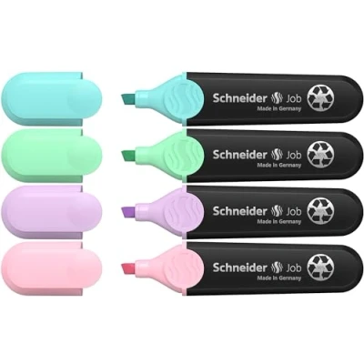 Abbildung von Schneider Job 150 Pastell Textmarker (aus recyceltem Kunststoff, ausgezeichnet mit Der blaue Engel) 4er Etui sortiert