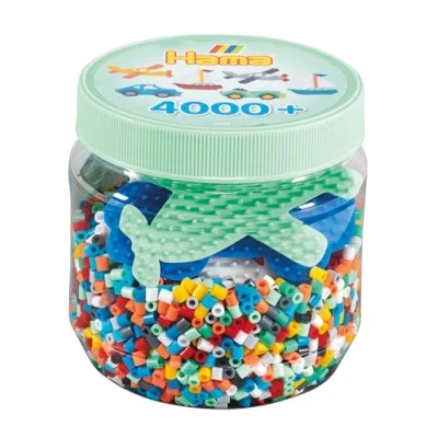 Abbildung von HAMA Perlen 2053 Bügelperlen Dose Fahrzeuge mit ca. 4.000 bunten Midi Bastelperlen Durchmesser 5 mm im Farben Mix, 3 Stiftplatten, kreativer Bastelspaß für Kinder und Jugendliche