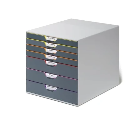 Abbildung von Durable Schubladenbox A4 (Varicolor) 7 Fächer, mit Etiketten zur Beschriftung, mehrfarbig, 760727
