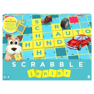 Abbildung von Mattel Games Scrabble Junior Wörterspiel und Kinderspiel, Kinderspiele Brettspiele geeignet für 2 4 Kinder ab 6 Jahren, Design kann variieren, Deutsche Version, Y9670