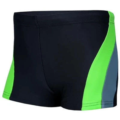 Abbildung von Aquarti Jungen Badehose Schwimmhose Seitliche Paspel Kinder Badeshorts, Farbe: Schwarz/Grau/Grün, Größe: 164
