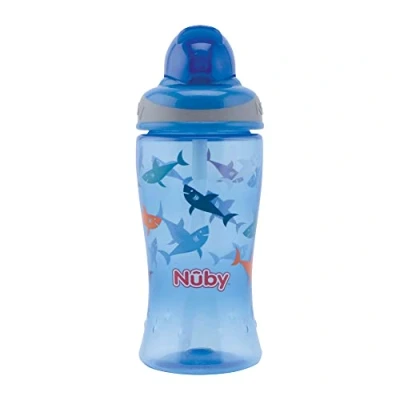 Abbildung von Nûby Flip It Trinkhalmbecher für Kinder Trinkflasche mit Strohalm Kleinkinder BPA frei Blau 360ml 12+ Monate