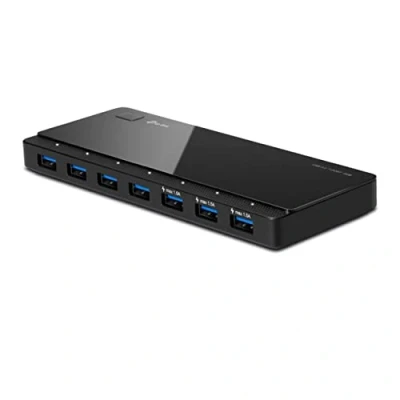 Abbildung von TP Link UH700 7 Port USB 3.0 HUB inklusive Netzadapter und Kabel, bis zu 5 Gbit/s, Hot Swapping, unterstützt Windows, Mac OS, Linux, schwarz