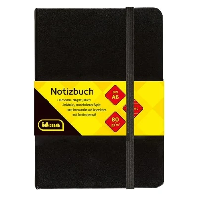 Abbildung von Idena 209285 Notizbuch DIN A6, liniert, Papier cremefarben, 192 Seiten, 80 g/m², Hardcover in Schwarz, 1 Stück