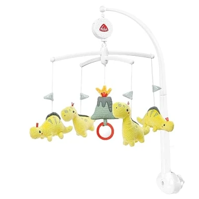 Abbildung von Fehn Musik Mobile Happy Dino Baby Einschlafhilfe Musikspielzeug mit süßen Tieren Babymobile Spieluhr Melodie &quot;Brahms Wiegenlied&quot; Musikmobile Babybett Spielzeug für Babys von 05 Monaten