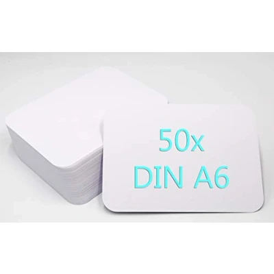 Abbildung von DIN A6 Postkarten Karteikarten Set Blanko zum Selbstgestalten Wahlweise mit Umschlägen und runden Ecken (weiss matt rund 350g/m², 50 Karten ohne Umschläge)