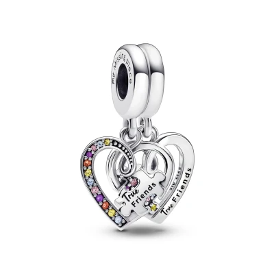 Abbildung von Pandora Puzzle Piece Hearts Splittable Friendship Dangle Charm, Damen, Größe: One Size, Sterling silver
