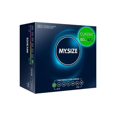 Abbildung von MY.SIZE Classic Kondome Größe 1 I 47 mm Breite 80 Stück Megapackung Premium extra dünn gefühlsecht hauchzart dünne 0,07 Wandstärke vegan Condoms for men