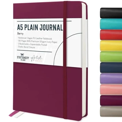Abbildung von STATIONERY ISLAND Notizbuch a5 Blanko, Journal Hardcover mit 120 g/m² Dickem Papier, 180 Seiten Tagebuch, Notebook für Mädchen, Reisetagebuch, Planen, Lernen, Schreiben