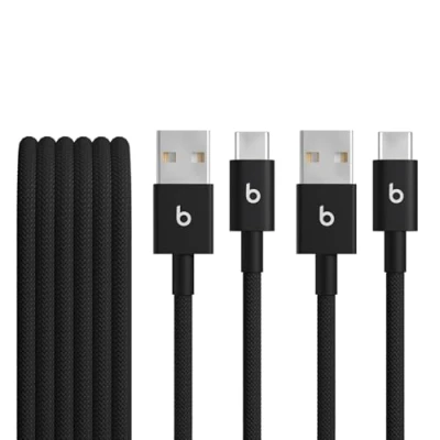 Abbildung von Beats USB A auf C Gewebte Kabel, 2er Pack, Schnelles Laden, Langlebiges und Verwicklungsfreies Design, Kompatibles Ladegerät für Apple Android basierte Produkte (1,5 m) Power Schwarz