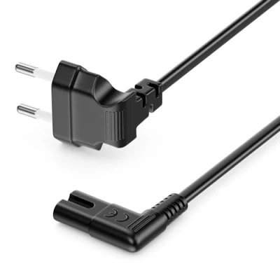 Abbildung von deleyCON 1m Netzkabel mit Flach Gewinkeltem Eurostecker 90 Gewinkelt auf C7 Buchse Euro Stromkabel Kleingerätekabel Schwarz