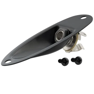 Abbildung von Musiclily 6,35mm Bootsform Gitarre Klinkenbuchsen Loaded Jack Plate Socket für Fender Strat Stratocaster E Gitarre, Schwarz