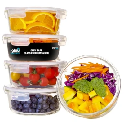 Abbildung von Meal Prep Runde Container aus Glas mit Transparentem Dampfventildeckel Luftdicht Verschließbare Frischhaltedosen, BPA Frei, Geeignet für Mikrowelle, Gefrierfach, Spülmaschine, Ofen [5er Pack]