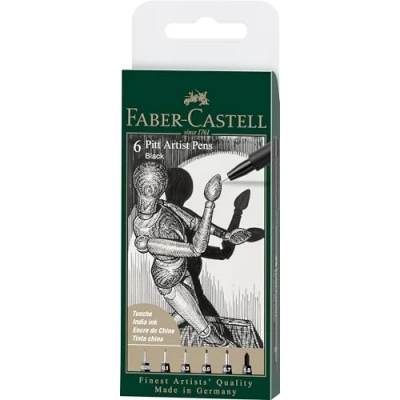 Abbildung von FABER CASTELL 167154 Tuschestift Pitt Artist Pen, Farbe 199, schwarz, XXS, XS, S, F, M, 1.5, 6er Etui