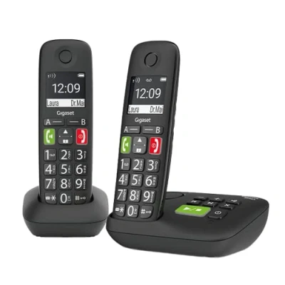 Abbildung von Gigaset E290A DUO 2 Schnurlose Senioren DECT Telefone mit Anrufbeantworter große Tasten, Zielwahltasten für wichtige Nummern, Verstärker Funktion lautes Hören, schwarz [Deutsche Version]