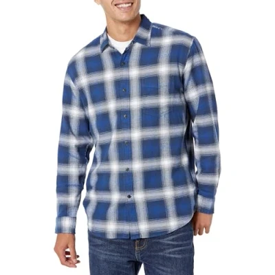 Abbildung von Amazon Essentials Herren Langarmhemd aus Flanell (in Übergröße erhältlich), Blau Weiß Großes Karo, XS