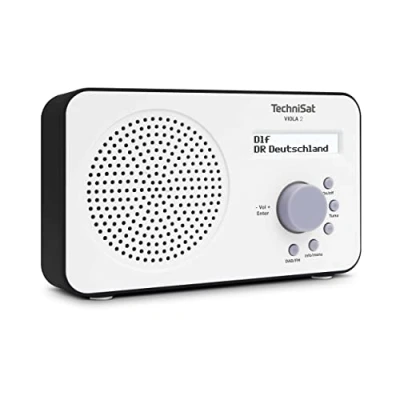Abbildung von TechniSat VIOLA 2 tragbares DAB Radio (DAB+, UKW, Lautsprecher, Kopfhöreranschluss, zweizeiliges Display, Tastensteuerung, klein, 1 Watt RMS) weiß/schwarz