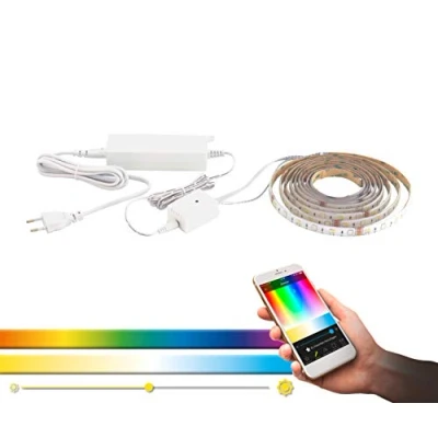 Abbildung von EGLO connect LED Band 3m STRIPE C, Smart Home Leuchtband, RGB selbstklebend und kürzbar, Material: Kunststoff, Farbe: Weiß, dimmbar, Weißtöne Farben einstellbar