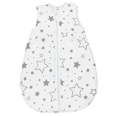 Abbildung von TupTam Ganzjahresschlafsack 2.5 TOG wattiert ärmellos Baby Schlafsack OEKO TEX, Farbe: Sterne Grau/Weiß, Größe: 56 62
