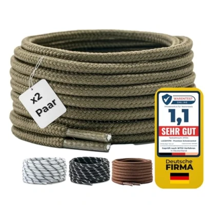 Abbildung von LaceHype 2 Paar Premium Runde Schnürsenkel [ Ø4,5 mm ] Polyester für Arbeitsschuhe, Stiefel, Outdoorschuhe und Sportschuhe reißfeste Schuhbänder (Armeegrün, 150cm)