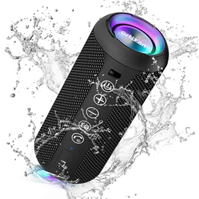 Abbildung von Ortizan Tragbarer Bluetooth Lautsprecher mit Bassverstärkung: 30H Akku, IPX7 Wasserdicht &amp; RGB Lichtshow Ideal für Reisen, Camping und Gartenpartys