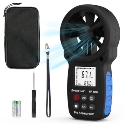 Abbildung von H HOLDPEAK Anemometer windmesser, digitales Windgeschwindigkeitsmessgerät, Windgeschwindigkeit/Windkühlung, ℃/℉, Max/Min/Durchschnitt/Echtzeitmessung mit LCD Hintergrundbeleuchtung