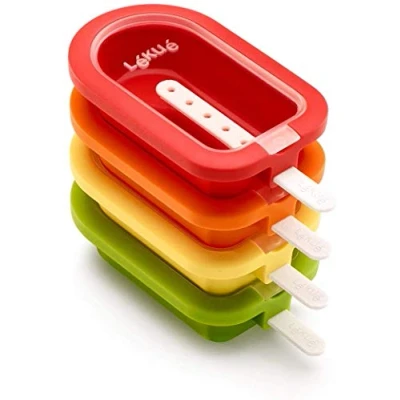 Abbildung von Lékué Classic Eisformen, stapelbar, 16,5 cm, 4 Stück, verschiedenfarbig, Silikon, Rot/Gelb