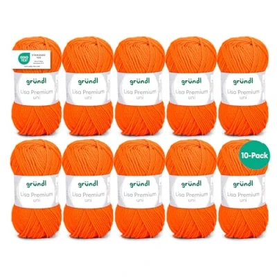 Abbildung von Gründl Wolle Lisa Premium Uni Neonorange 10 x 50g Strickgarn Häkelgarn 100% Polyacryl Superweich &amp; Pflegeleicht Nadelstärke 3,5 4,5