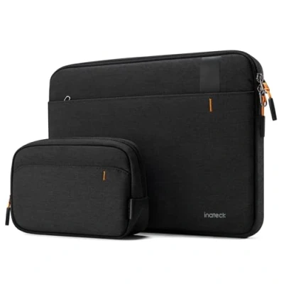 Abbildung von Inateck 360 Schutz Laptoptasche, Kompatibel mit 14 Zoll MacBook M1/M2/M3/M4 Pro/Max 2021 2024, Laptop Hülle Zubehör Tasche, Schwarz