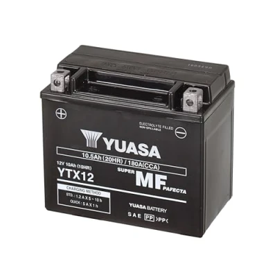 Abbildung von Yuasa YTX12 12V 180 CCA wartungsfreie VRLA AGM Motorradbatterie schwarz