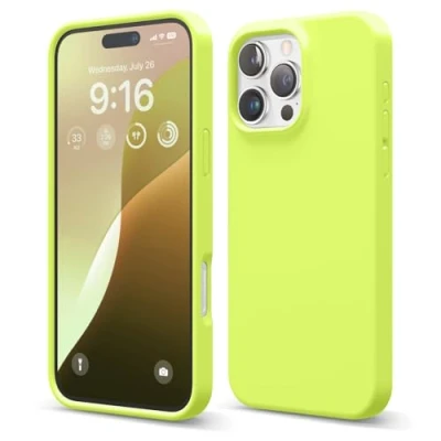 Abbildung von elago Premium Liquid Silikon Hülle Kompatibel mit iPhone 16 Pro Max Hülle, Ganzkörper Handyhülle, Stoßfest, Schlanke Kratzfester weicher Mikrofaser Innenfutter, 6.9 Zoll (Neon Gelb)