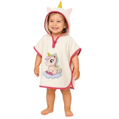 Abbildung von LAYNENBURG Premium Badeponcho Kinder mit Kapuze 100% Baumwolle OEKO TEX Baby Jungen Mädchen Handtuch Poncho Frottee 1 3 Jahre/Einhorn