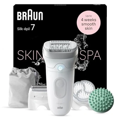Abbildung von Braun Silk épil 7 SkinSpa All In One Set, Epilierer Damen / Haarentferner für langanhaltende Haarentfernung, Rasieraufsatz, Massageaufsatz, 081, Weiß/Silber