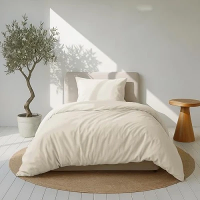 Abbildung von Dreamzie Bettwäsche Set 135x200 Mako Satin Beige 1 Bettbezug cm mit Kissenbezug 80x80 Oeko Tex Zertifiziert Baumwolle 2teilig