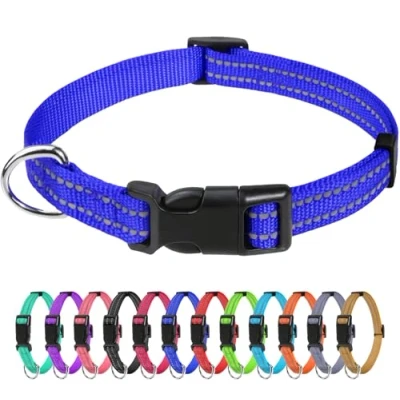 Abbildung von TagME Nylon Hundehalsband, Verstellbares Reflektierendes Hundehalsband mit Sicherheitsschnalle für Welpen, Dunkelblau, 1.0cm Breite