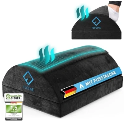 Abbildung von FLIPLINE Fußstütze Schreibtisch [TEST SEHR GUT] Höhenverstellbare Fußbank [rutschfest] mit Flauschfaser Fußtasche für Büro Homeoffice Zubehör Fußkissen Footrest Fußhocker